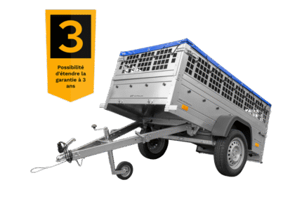 200×106 Gitteranhänger mit blauer Flachplane, Gitterwänden und Stützrad – Garden Trailer 200 KIPP